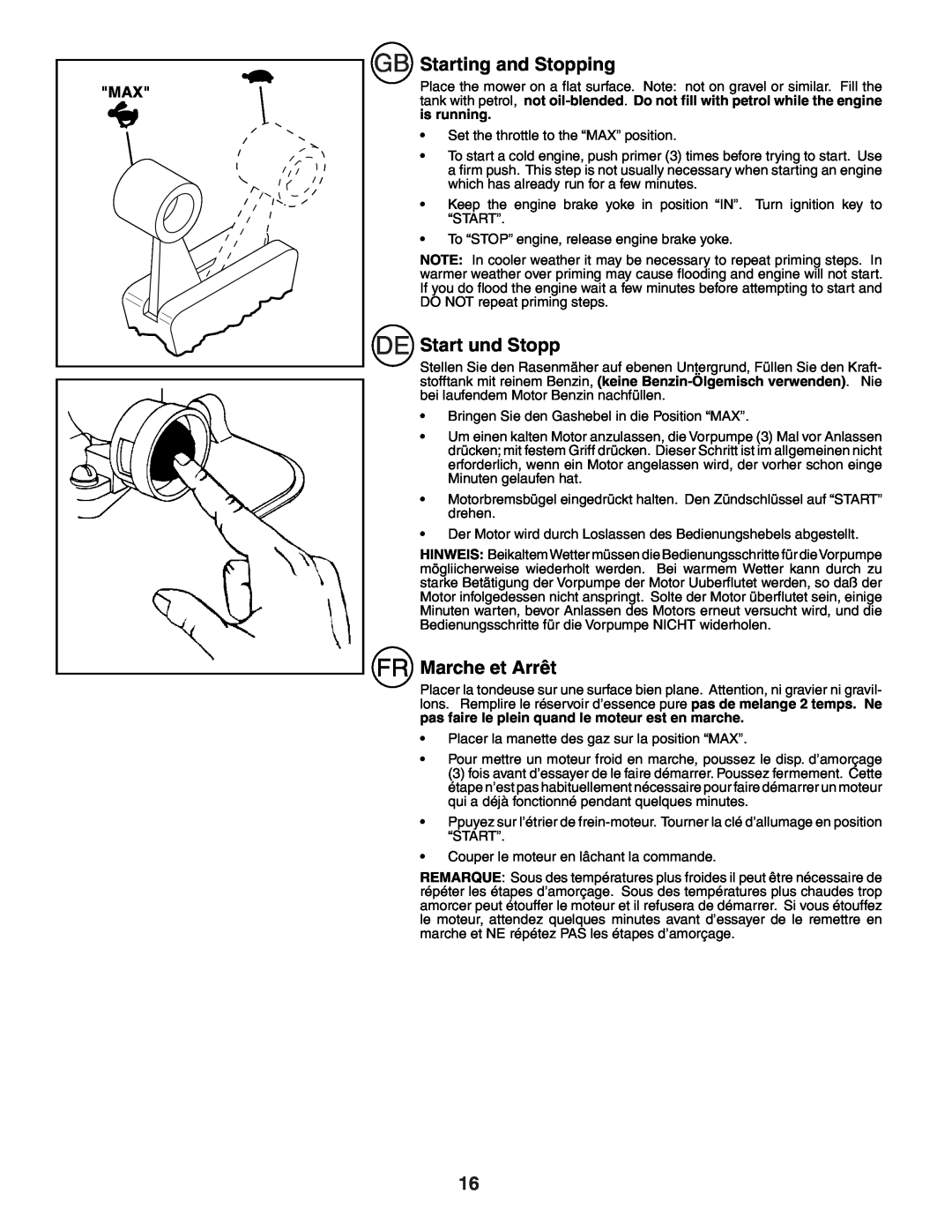 Husqvarna R52SE instruction manual Starting and Stopping, Start und Stopp, Marche et Arrêt 