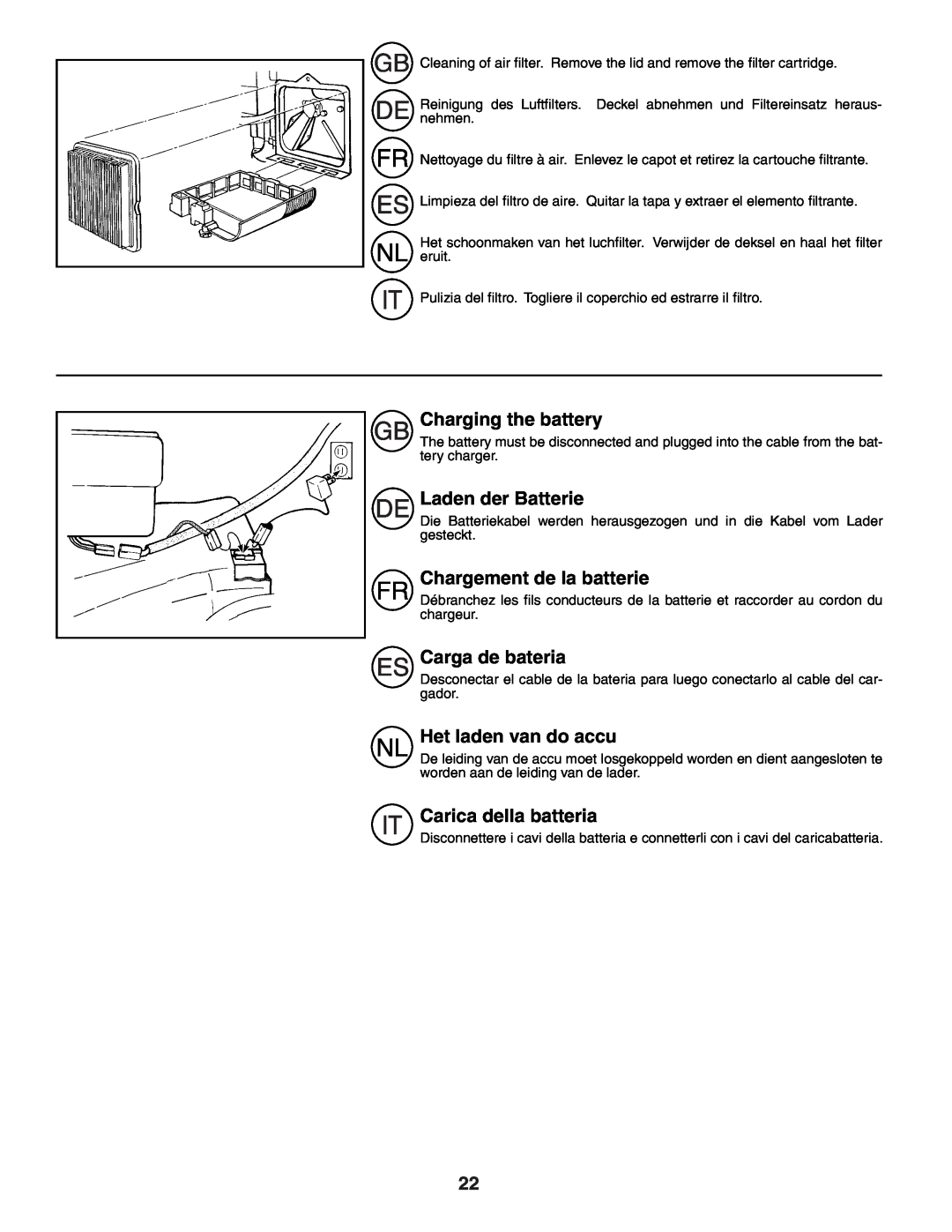 Husqvarna R52SE instruction manual Charging the battery, Laden der Batterie, Chargement de la batterie, Carga de bateria 