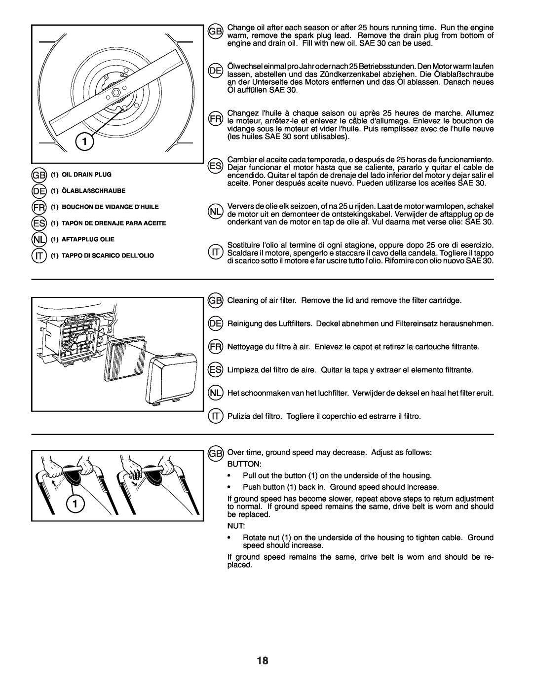 Husqvarna R53SVW instruction manual Cleaning of air ﬁ lter. Remove the lid and remove the ﬁ lter cartridge 