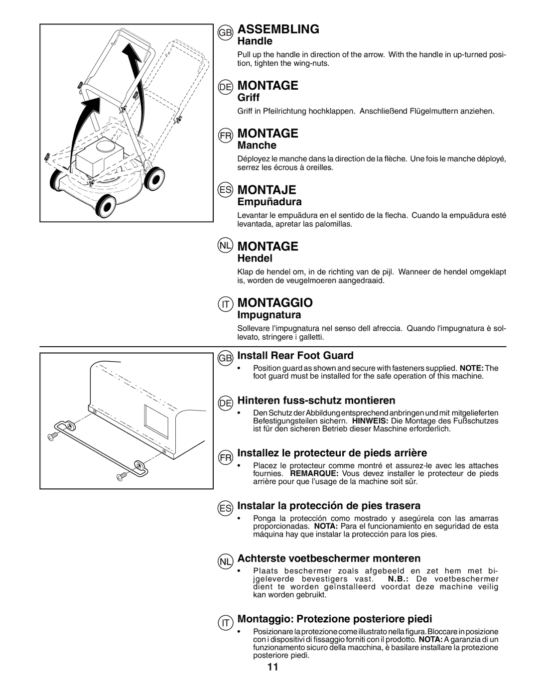 Husqvarna R53W instruction manual Assembling, Montage, Montaje, Montaggio 