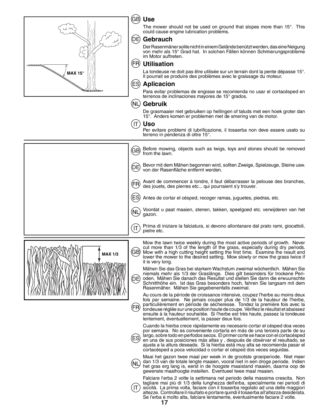 Husqvarna R53W instruction manual Use, Gebrauch, Utilisation, Aplicacion, Gebruik, Uso 