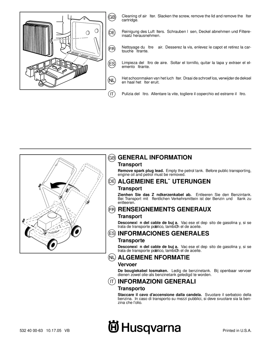 Husqvarna R53W General Information, Algemeine Erläuterungen, Renseignements Generaux, Informaciones Generales 