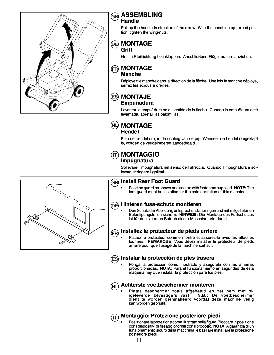 Husqvarna R53W instruction manual Assembling, Montage, Montaje, Montaggio 