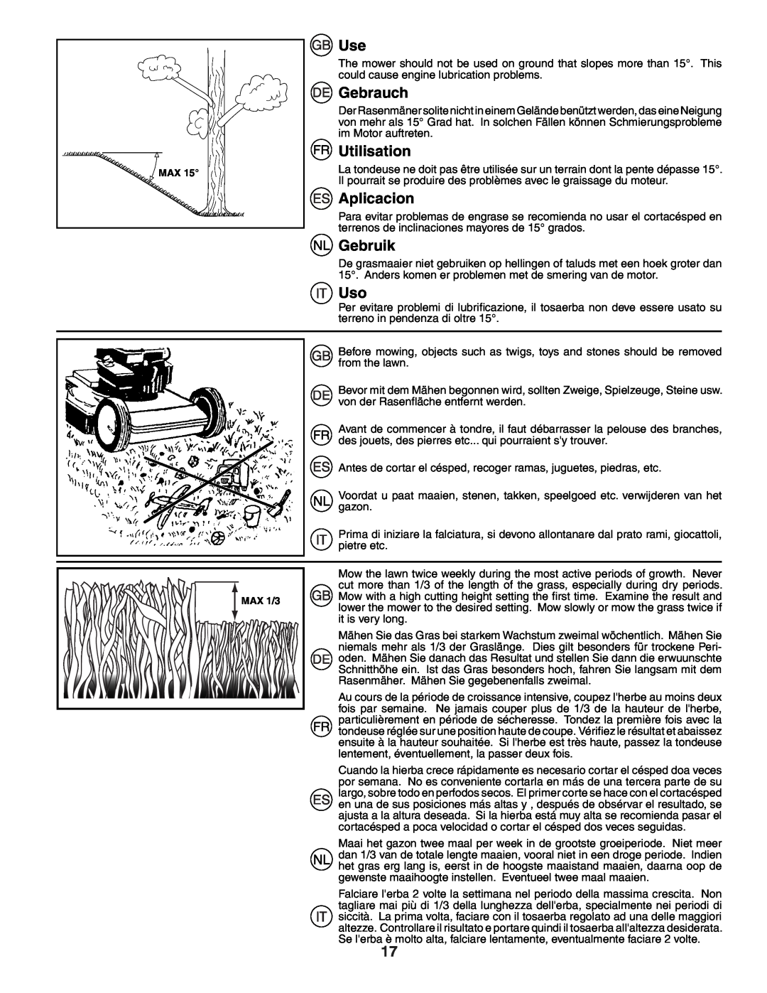 Husqvarna R53W instruction manual Gebrauch, Utilisation, Aplicacion, Gebruik 