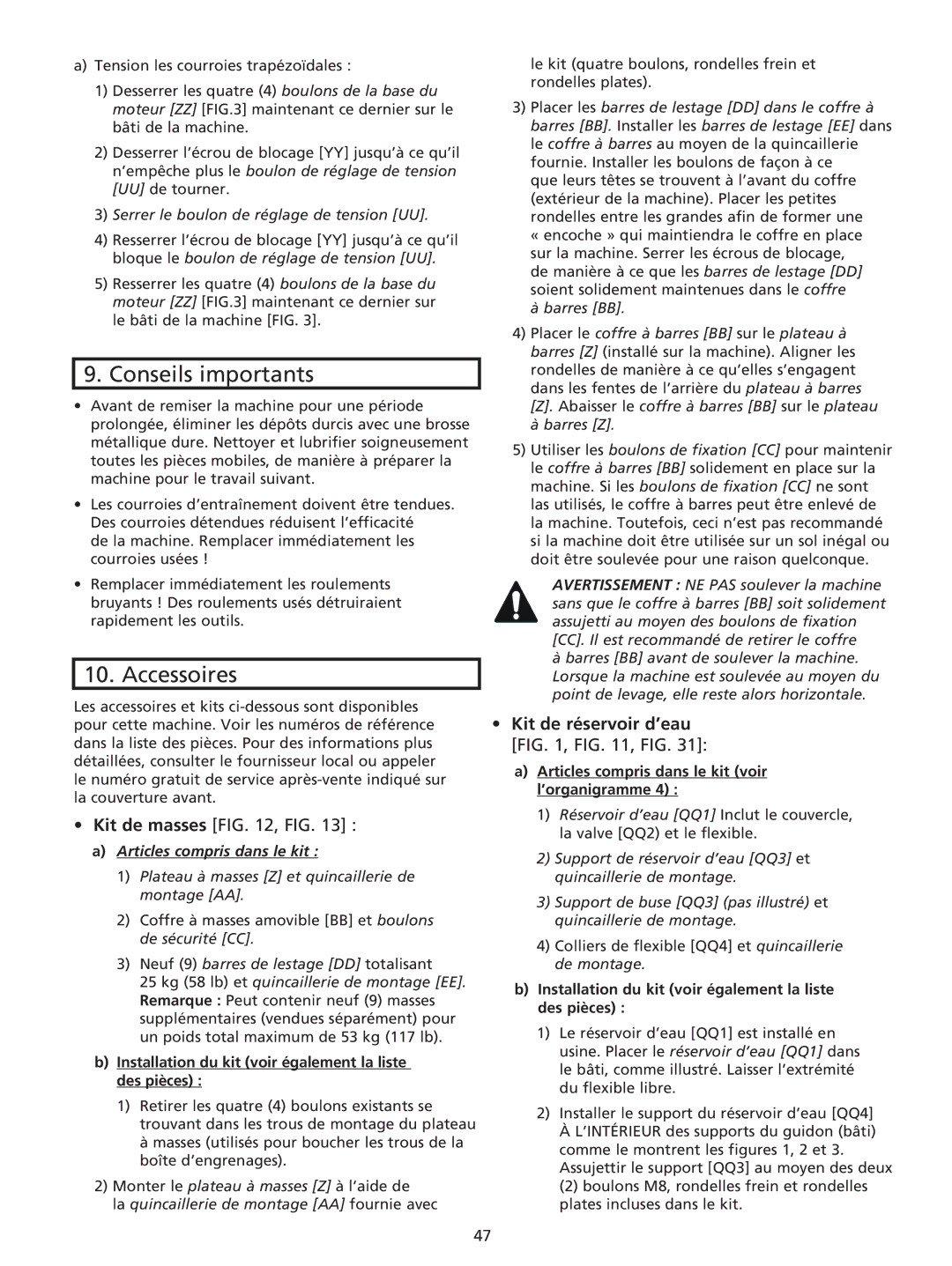 Husqvarna RG 2112 E manuel dutilisation Conseils importants, Accessoires, Articles compris dans le kit 