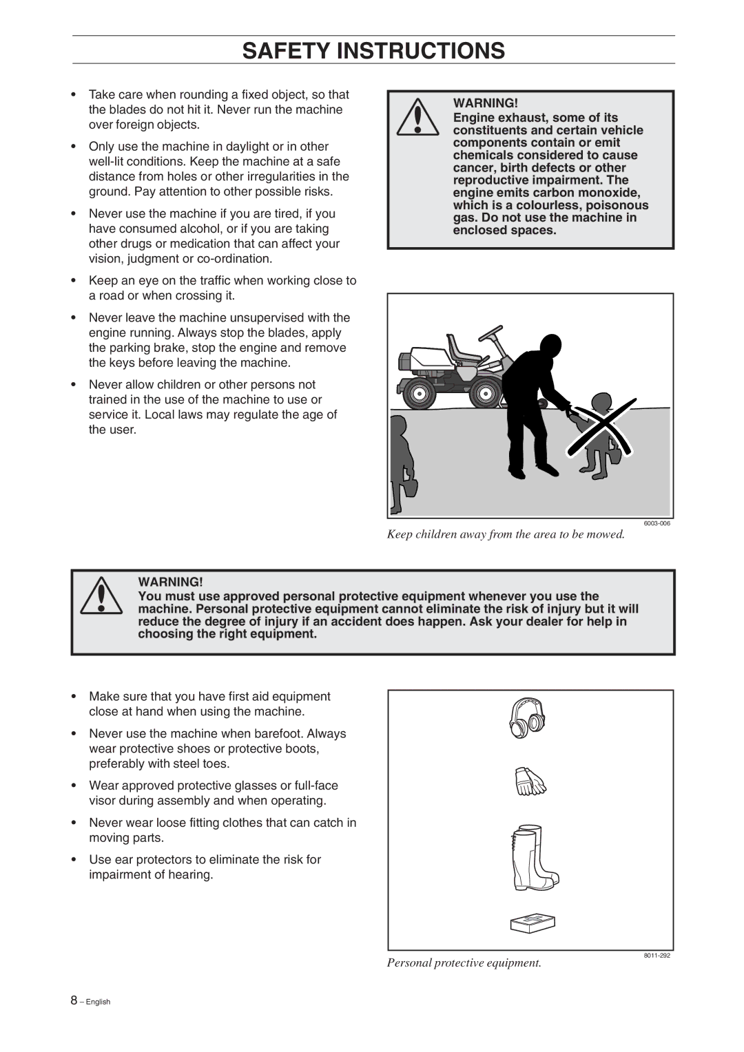 Husqvarna Rider 15V2 manual Keep children away from the area to be mowed 