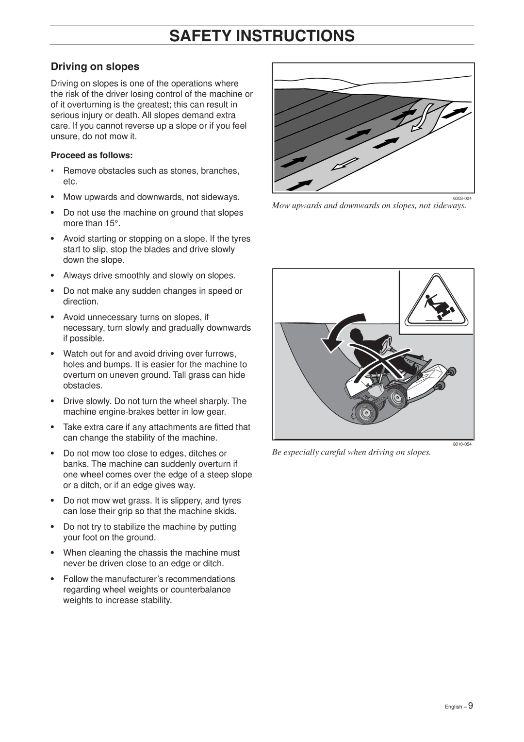 Husqvarna Rider 15V2 manual Driving on slopes, Proceed as follows 
