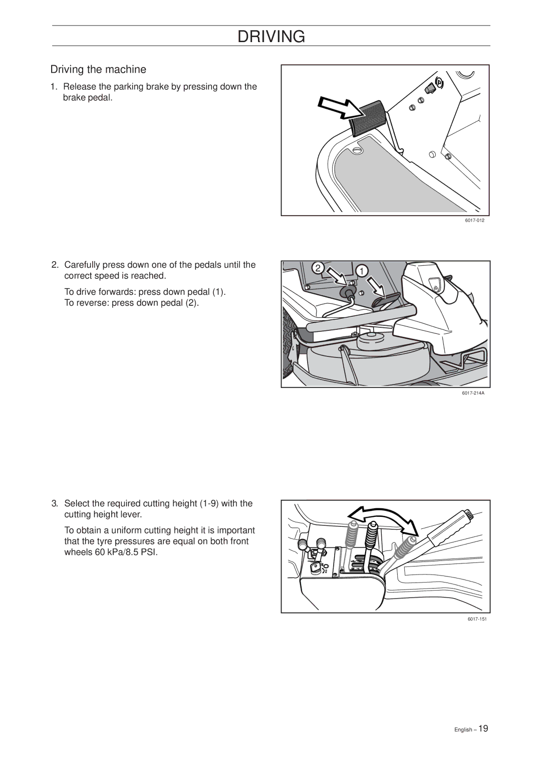 Husqvarna Rider 15V2 manual Driving the machine 