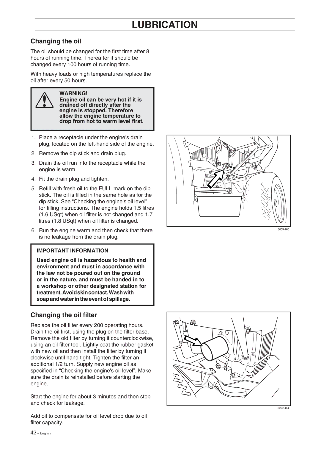 Husqvarna Rider 15V2 manual Changing the oil filter 