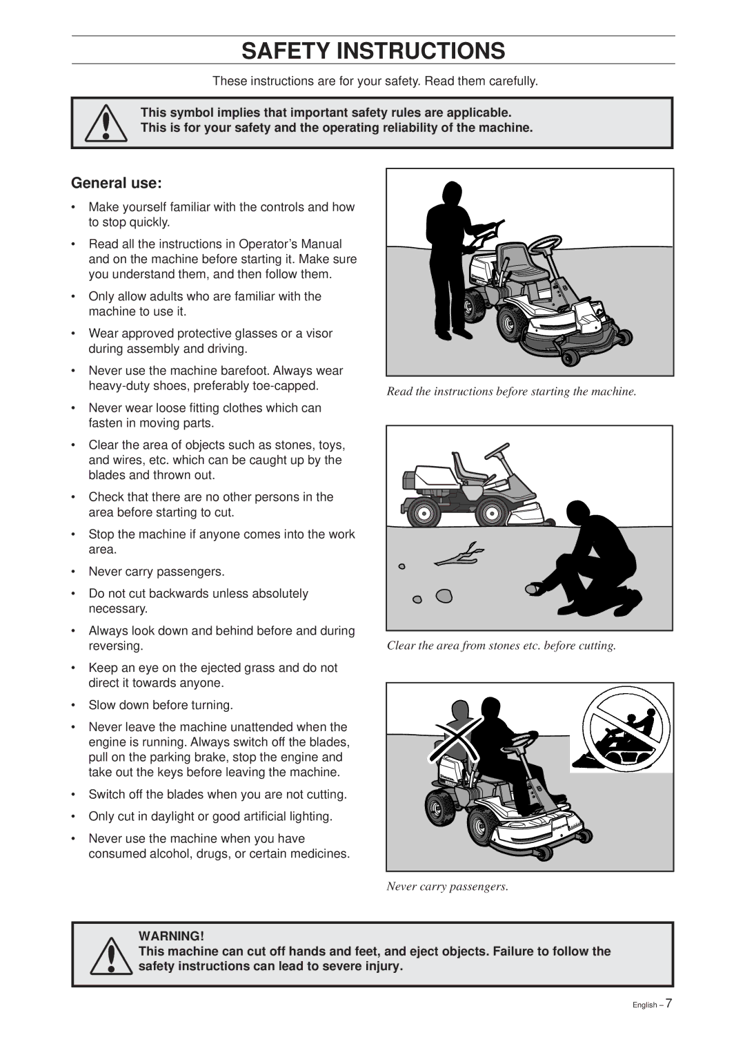 Husqvarna Rider 16 manual General use, Reversing 