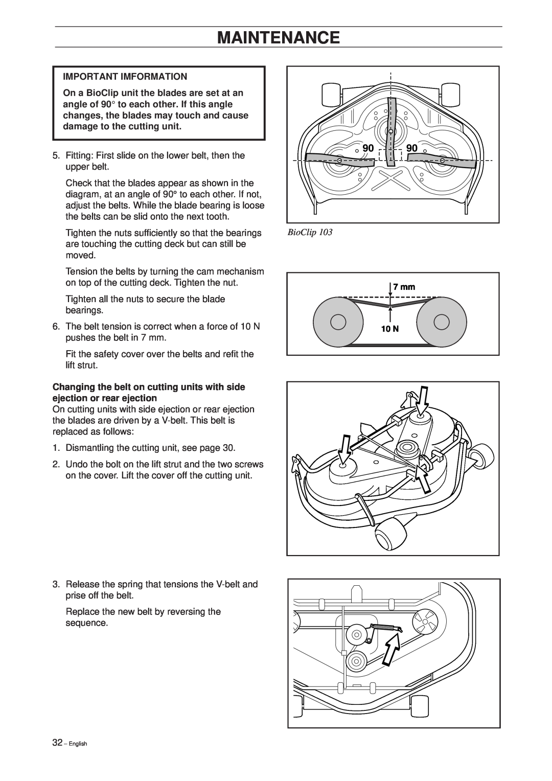 Husqvarna Rider 16 manual Important Imformation, BioClip, Maintenance 
