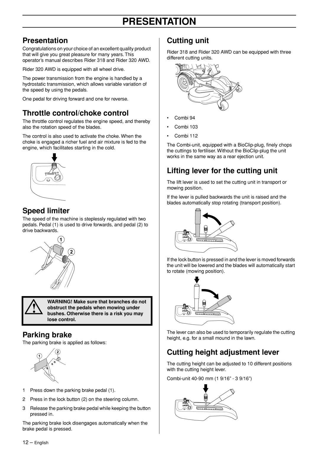 Husqvarna Rider 320 AWD, Rider 318 manual Presentation 