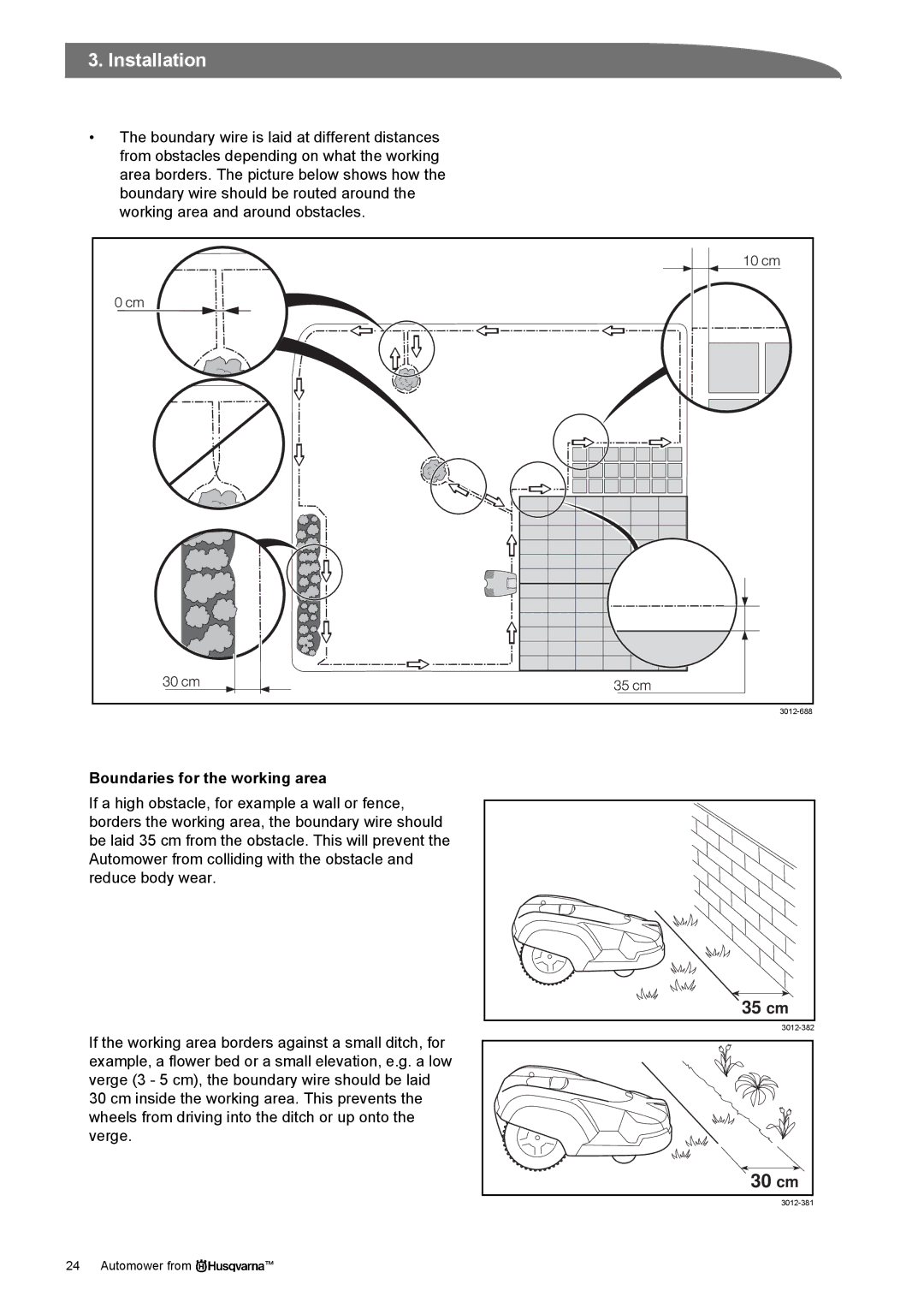 Husqvarna Robotic Lawn Mowe manual 30 cm, Boundaries for the working area 