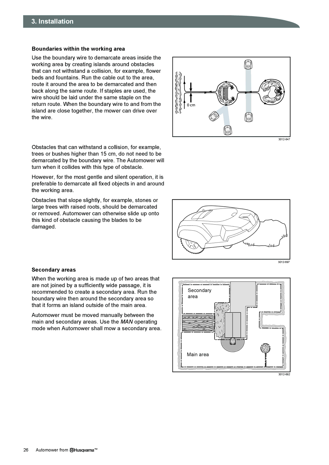 Husqvarna Robotic Lawn Mowe manual Boundaries within the working area, Secondary areas 