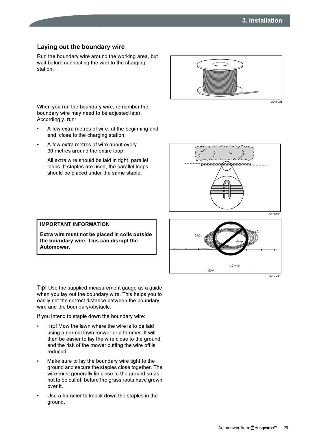 Husqvarna Robotic Lawn Mowe manual Laying out the boundary wire 