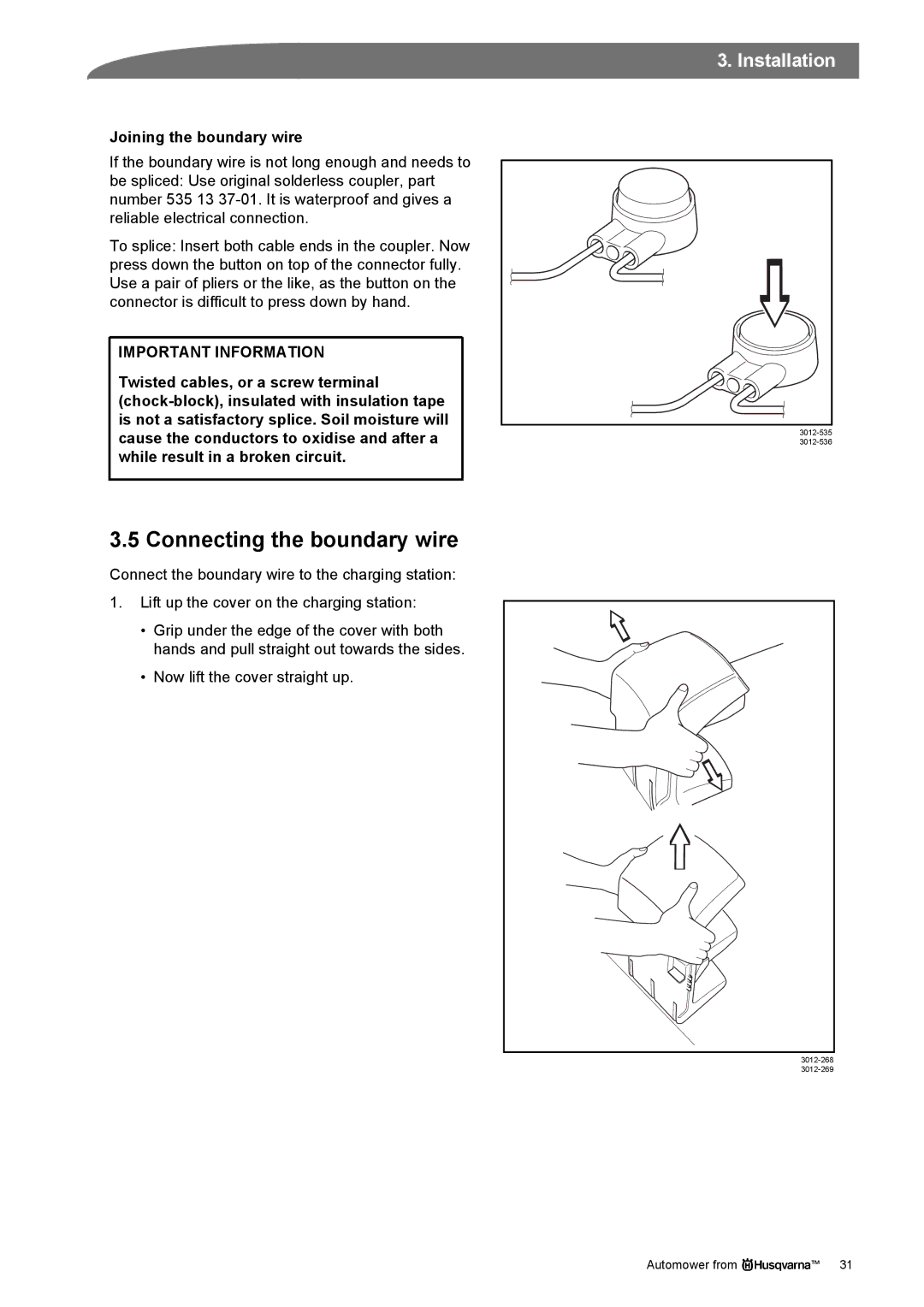 Husqvarna Robotic Lawn Mowe manual Connecting the boundary wire, Joining the boundary wire 