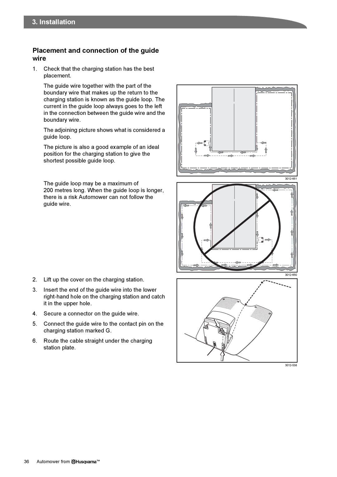 Husqvarna Robotic Lawn Mowe manual Placement and connection of the guide wire 