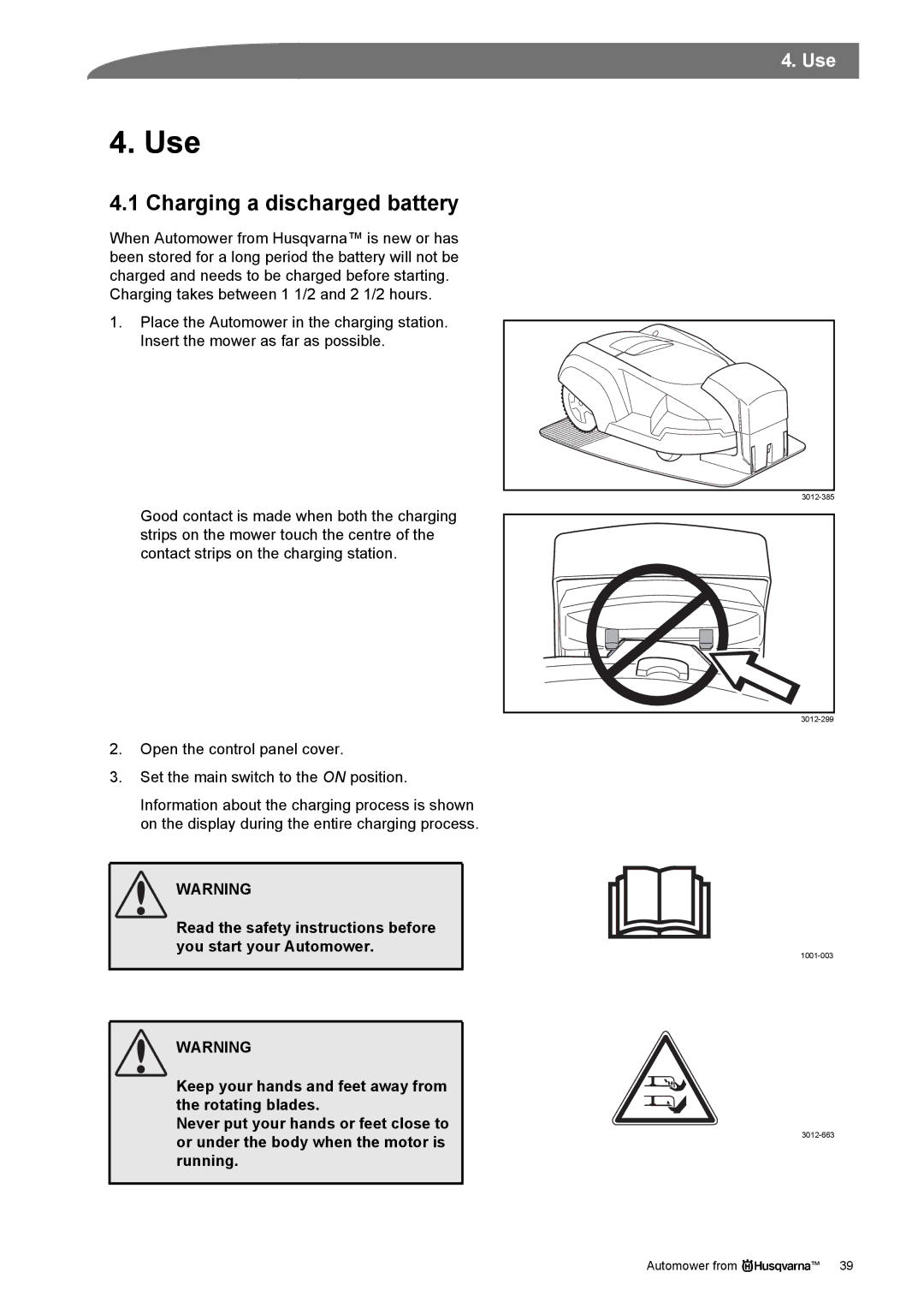 Husqvarna Robotic Lawn Mowe manual Use, Charging a discharged battery 