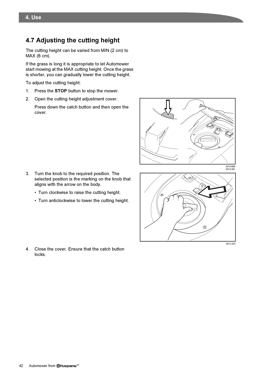 Husqvarna Robotic Lawn Mowe manual Adjusting the cutting height 
