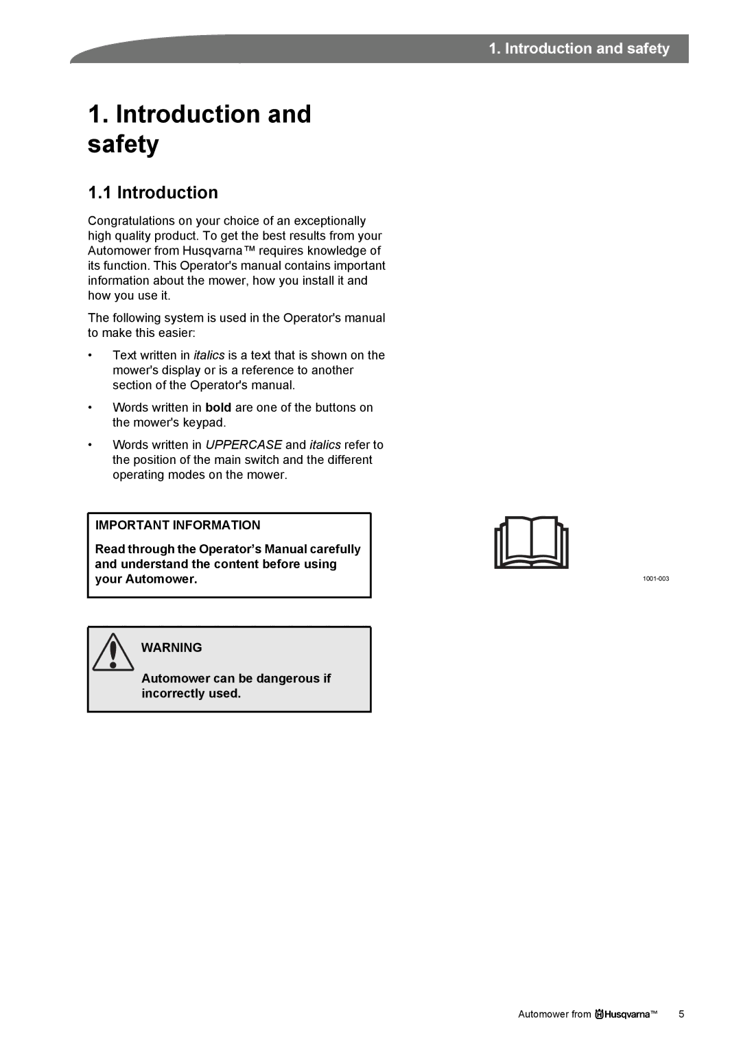 Husqvarna Robotic Lawn Mowe manual Introduction and safety 