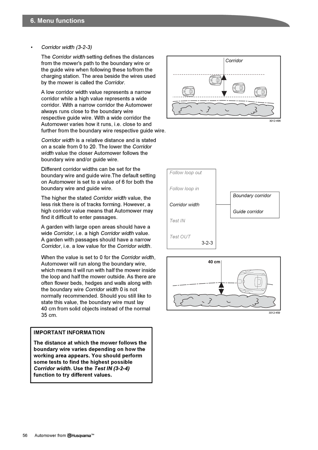 Husqvarna Robotic Lawn Mowe manual Corridor width 