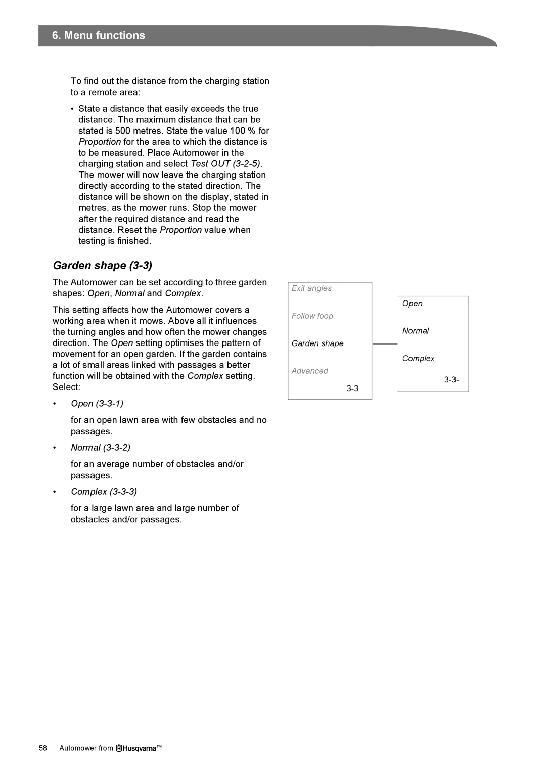 Husqvarna Robotic Lawn Mowe manual Garden shape, Open, Normal, Complex 
