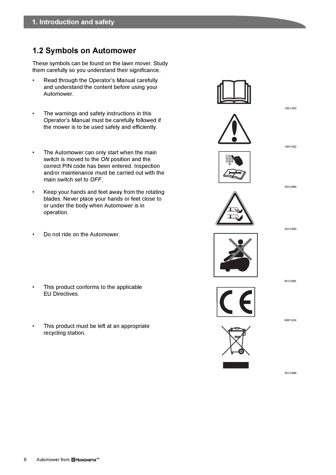 Husqvarna Robotic Lawn Mowe manual Symbols on Automower 