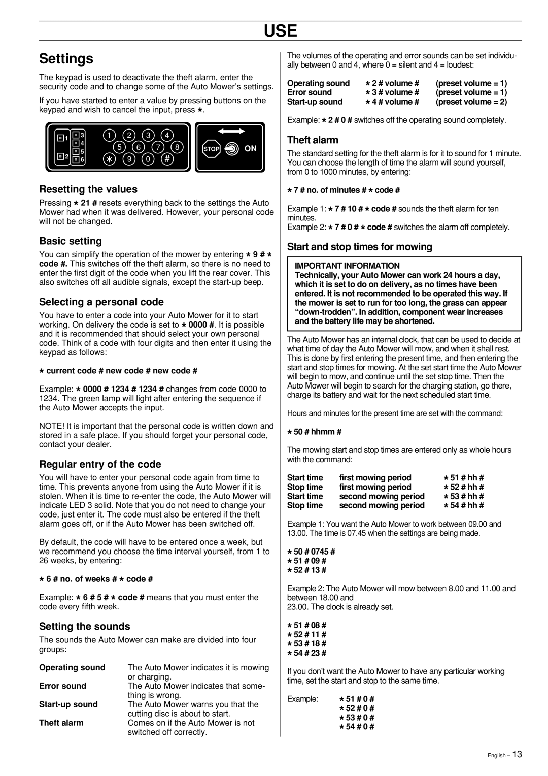 Husqvarna Robotic Lawn Mower manual Settings 