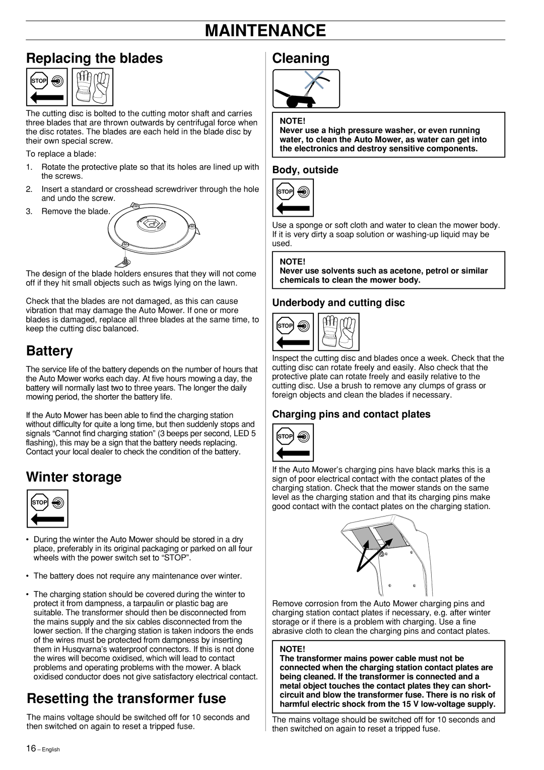 Husqvarna Robotic Lawn Mower manual Maintenance 