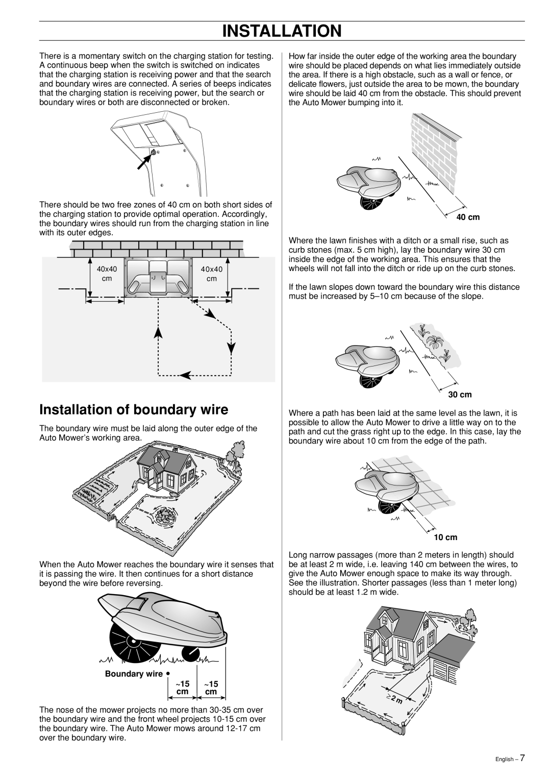 Husqvarna Robotic Lawn Mower manual Installation of boundary wire, Boundary wire ~15 ~15 cm cm 