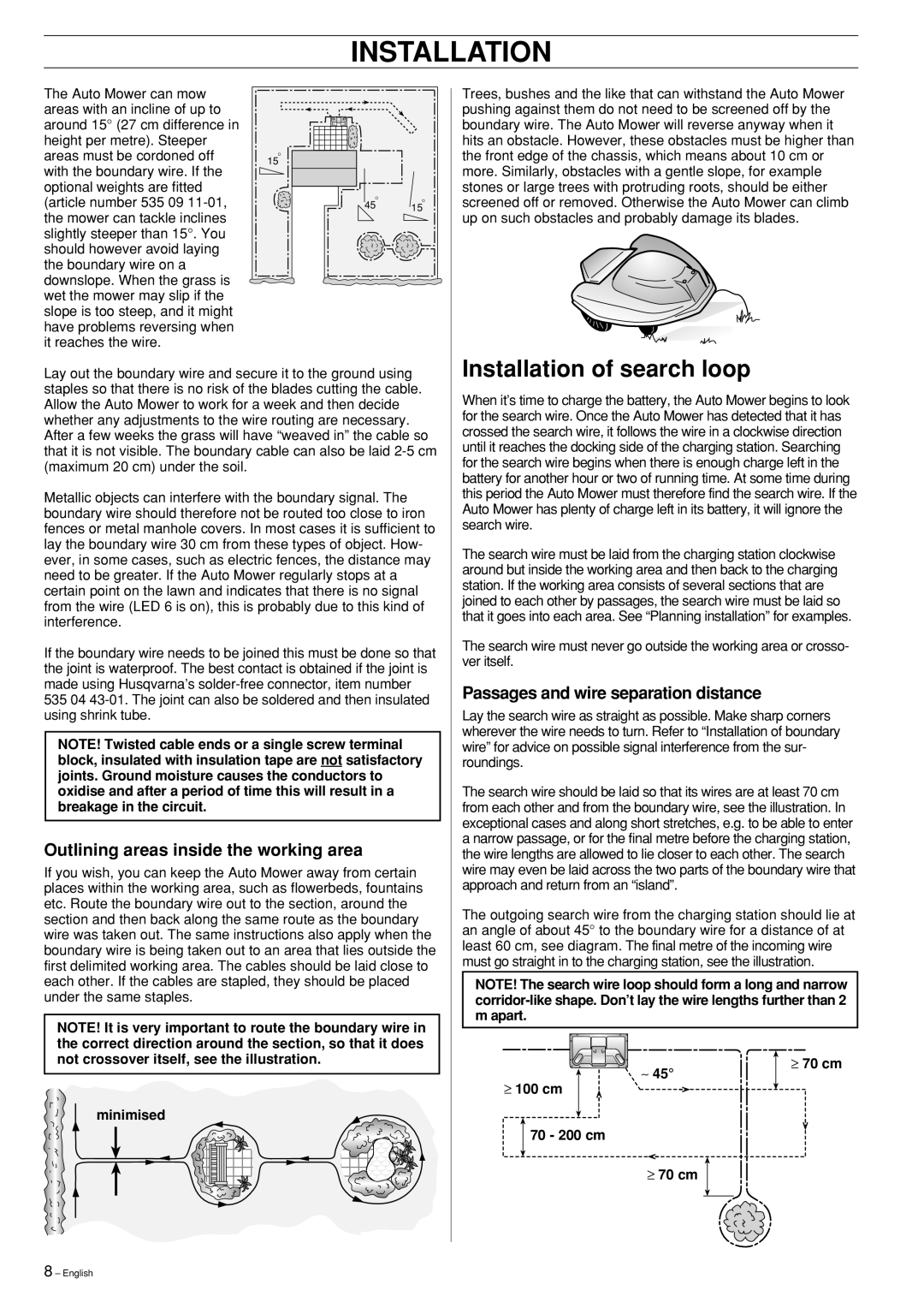 Husqvarna Robotic Lawn Mower manual Installation of search loop, Outlining areas inside the working area 