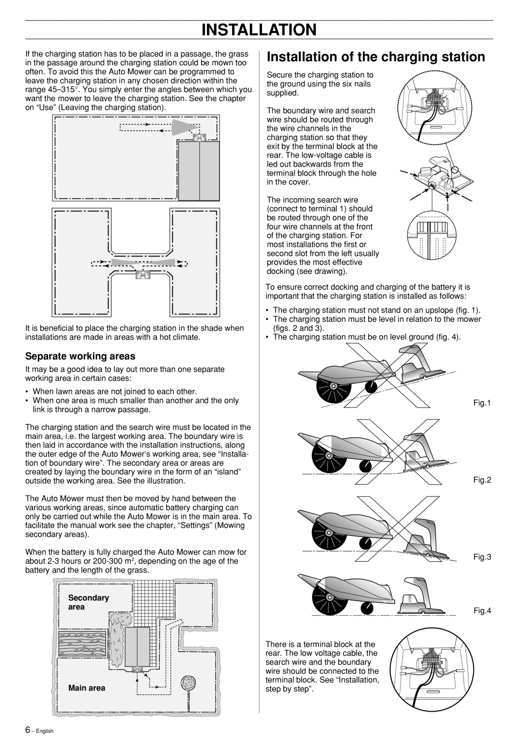 Husqvarna Robotic Lawn Mower manual Installation of the charging station, Separate working areas 