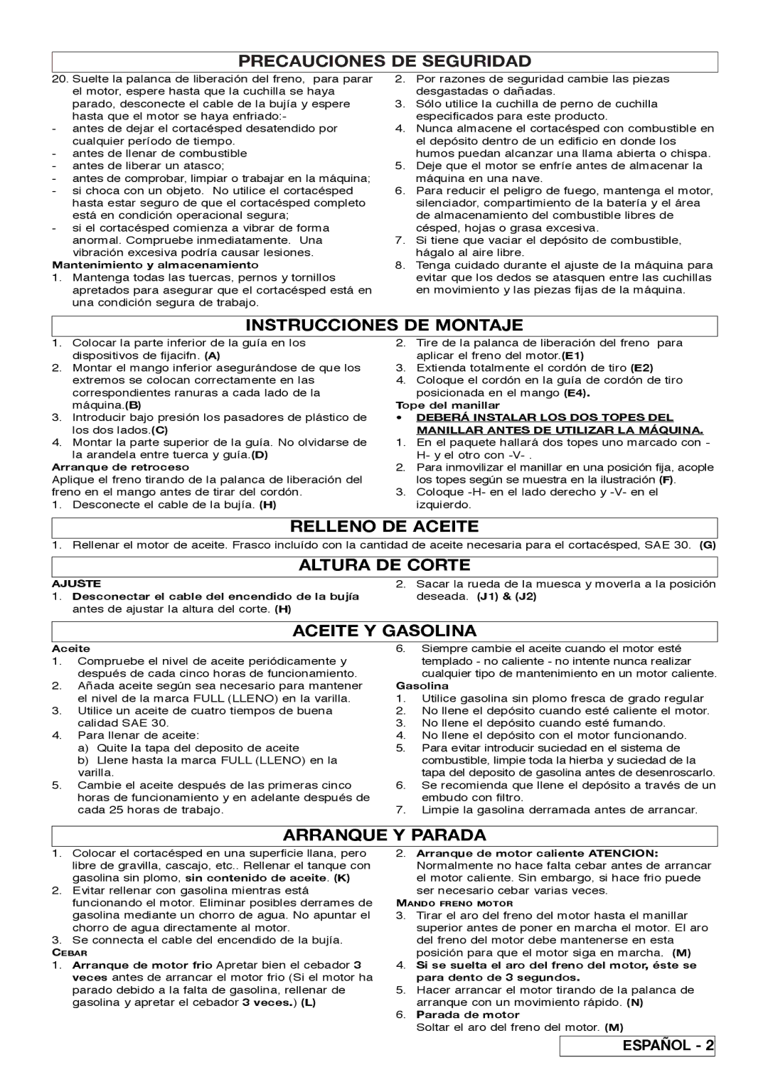 Husqvarna Rotary Lawnmower Instrucciones DE Montaje, Relleno DE Aceite, Altura DE Corte, Aceite Y Gasolina 