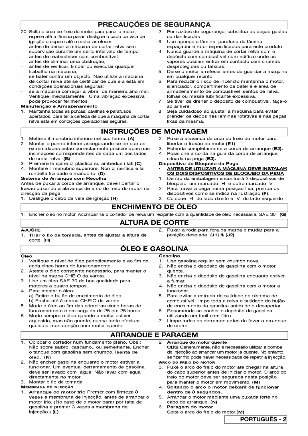 Husqvarna Rotary Lawnmower Instruções DE Montagem, Enchimento DE Óleo, Óleo E Gasolina, Arranque E Paragem 