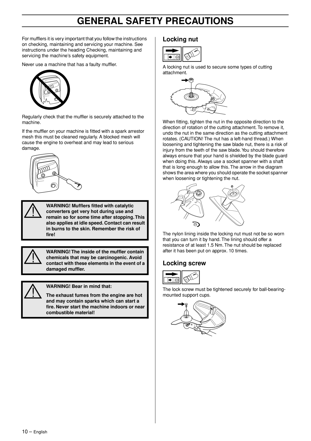 Husqvarna GR41, RS52, RS44, GR50 manual Locking nut, Locking screw 