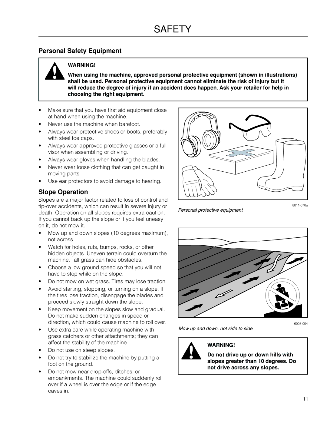 Husqvarna RZ19 CE / 966658901 manual Personal Safety Equipment, Slope Operation 