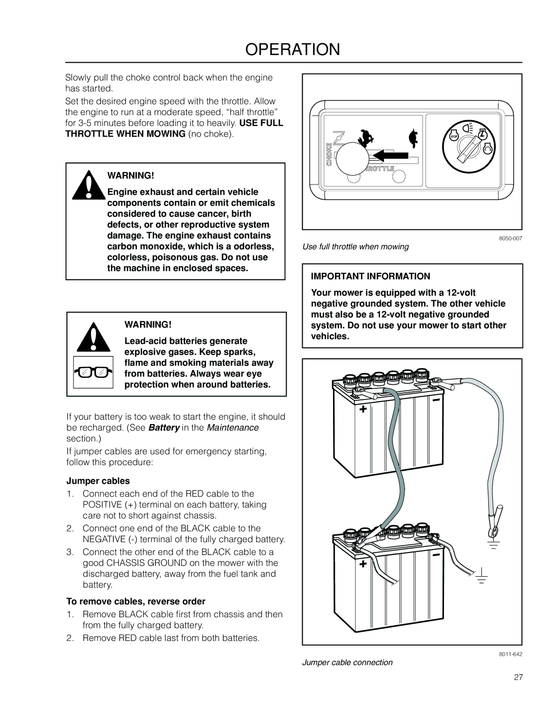 Husqvarna RZ19 CE / 966658901 manual Jumper cables, To remove cables, reverse order 