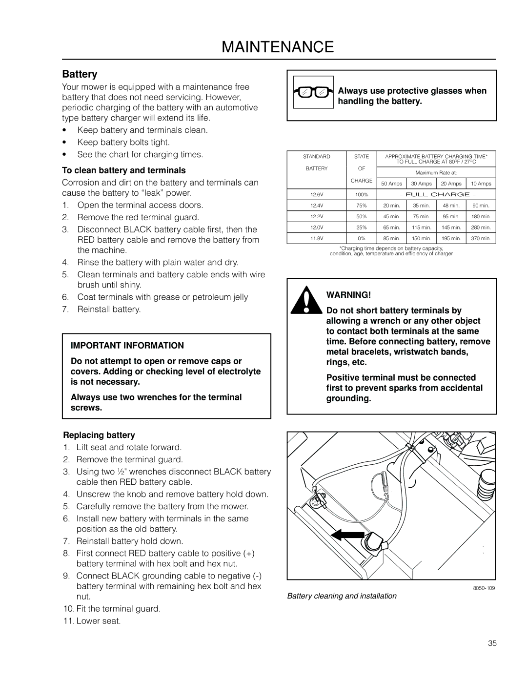 Husqvarna RZ19 CE / 966658901 manual Battery, To clean battery and terminals 