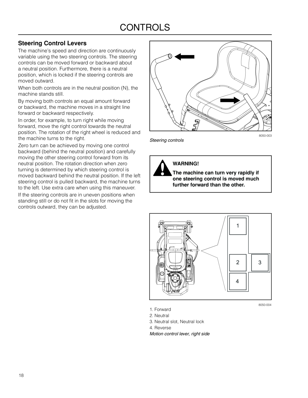 Husqvarna RZ19 CE / 966658901 manual Steering Control Levers, Controls 
