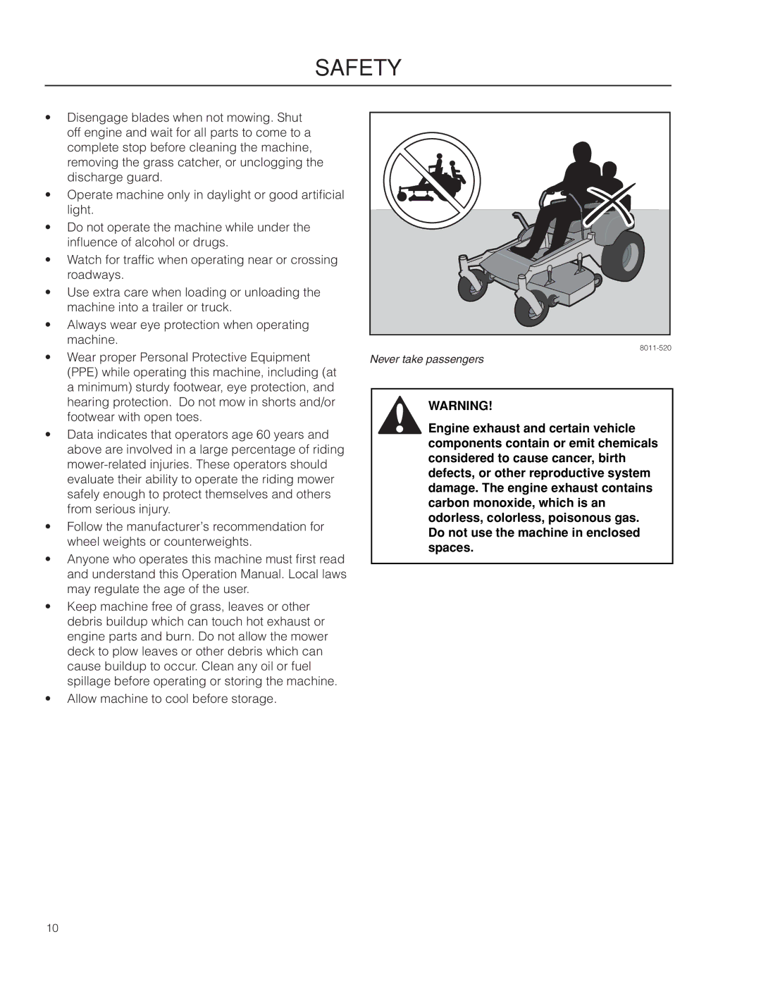 Husqvarna RZ3016 CA/966612302, RZ3019 BF/966582101, RZ3016/966612301 warranty Never take passengers 