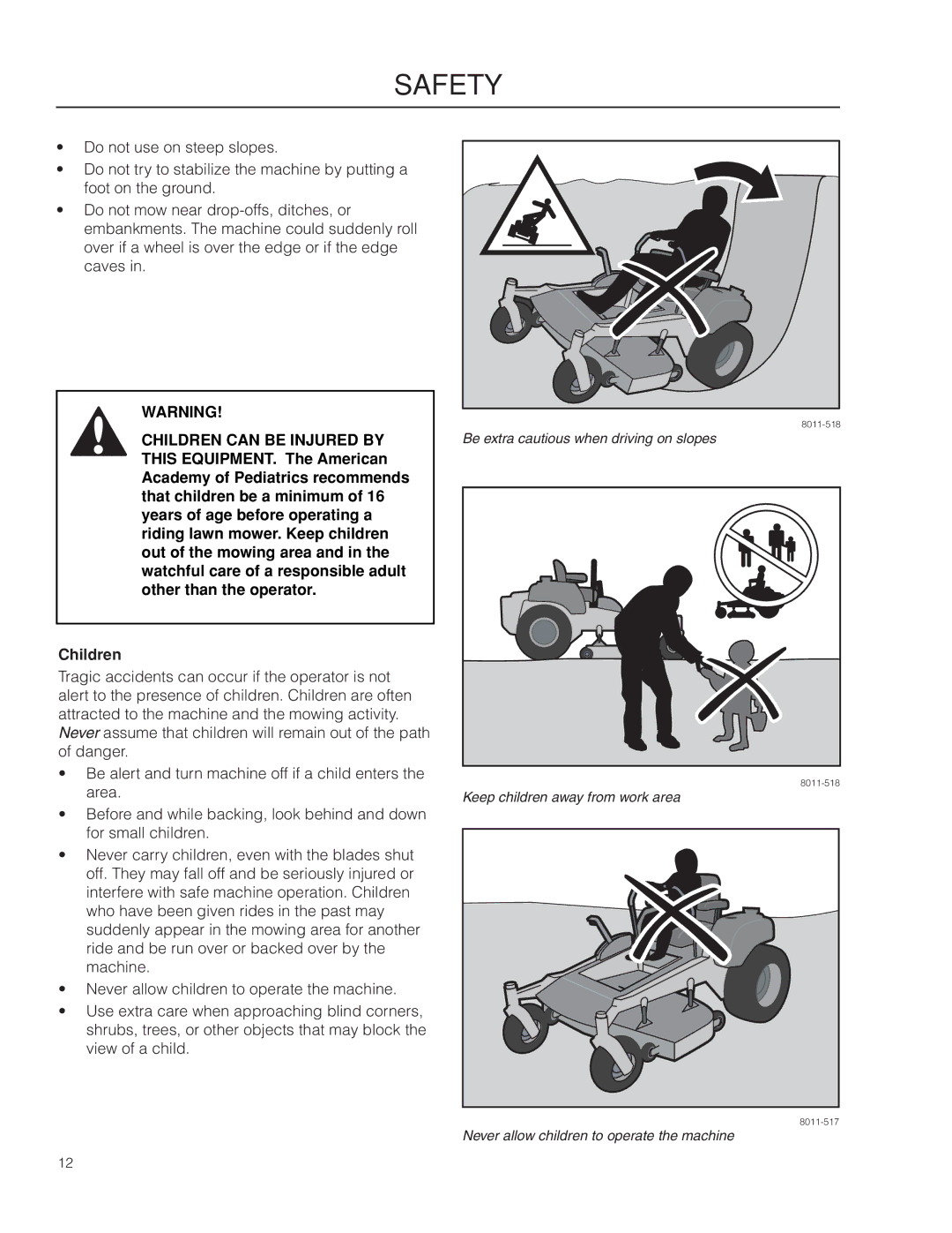 Husqvarna RZ3019 BF/966582101, RZ3016 CA/966612302, RZ3016/966612301 warranty Be extra cautious when driving on slopes 