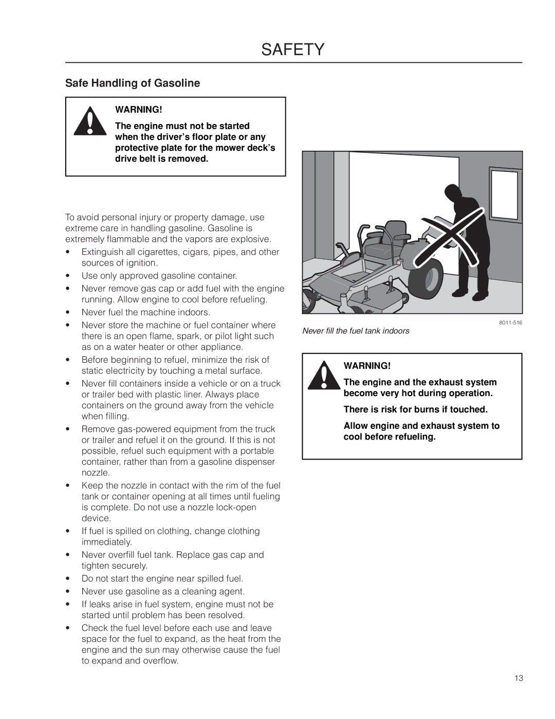 Husqvarna RZ3016 CA/966612302, RZ3019 BF/966582101, RZ3016/966612301 warranty Safe Handling of Gasoline 