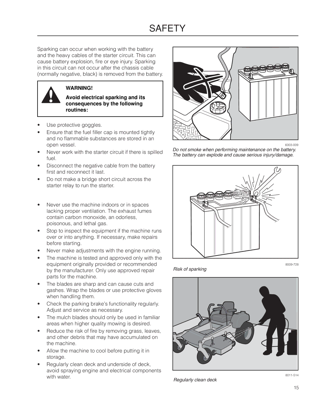 Husqvarna RZ3019 BF/966582101, RZ3016 CA/966612302, RZ3016/966612301 warranty Risk of sparking 