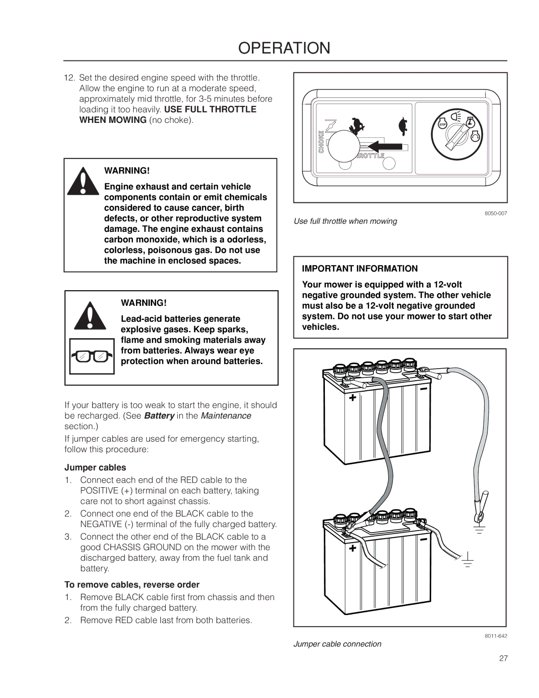 Husqvarna RZ3019 BF/966582101, RZ3016 CA/966612302, RZ3016/966612301 warranty Jumper cables, To remove cables, reverse order 