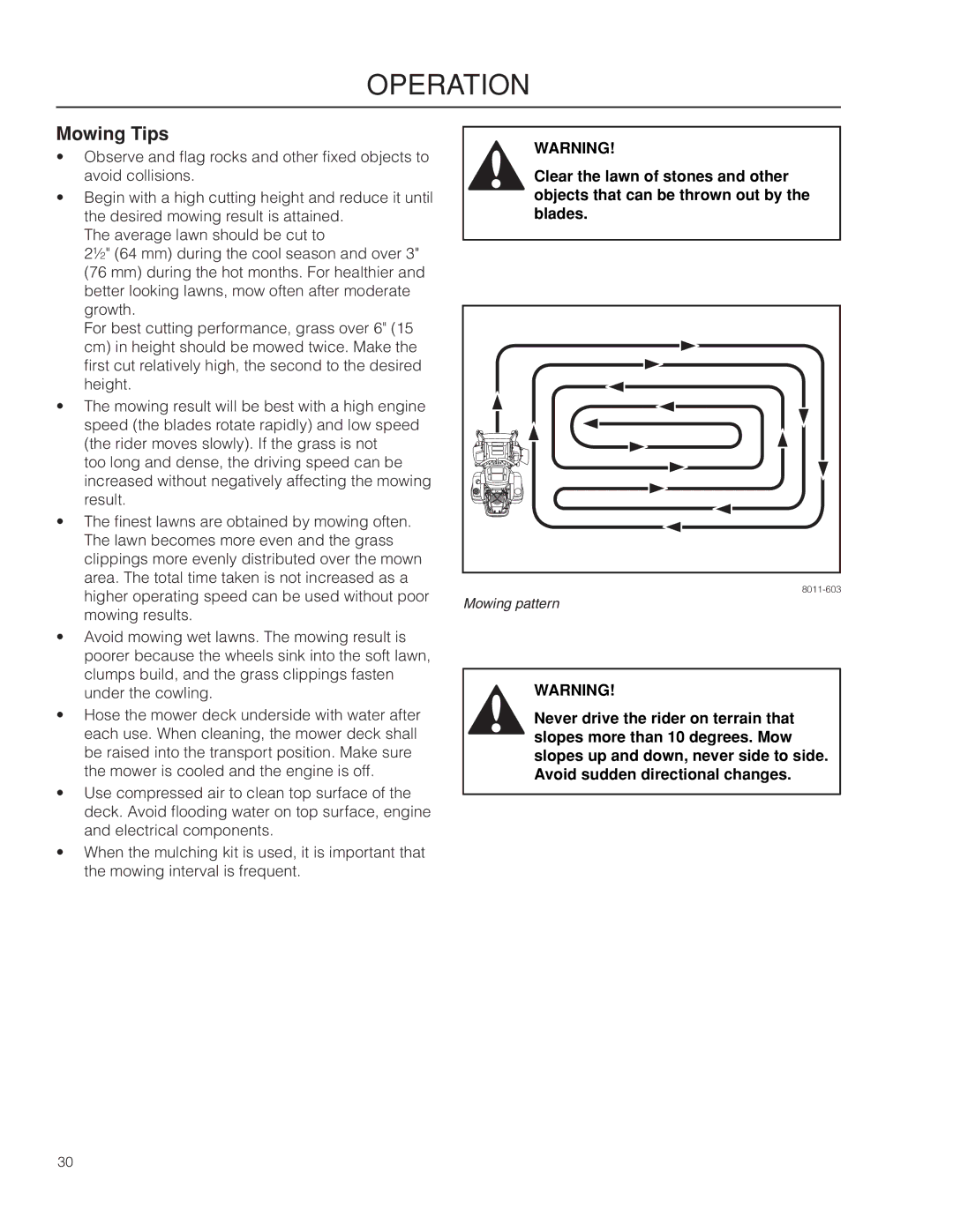 Husqvarna RZ3019 BF/966582101, RZ3016 CA/966612302, RZ3016/966612301 warranty Mowing Tips 