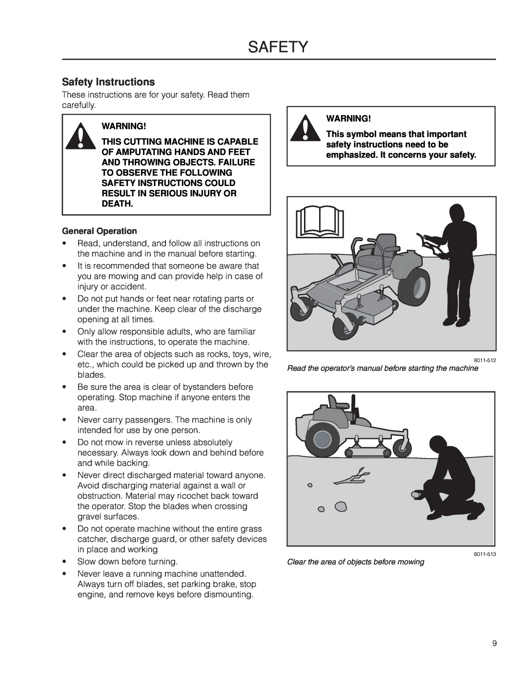 Husqvarna RZ3019 BF/966582101 Safety Instructions, This Cutting Machine Is Capable, Of Amputating Hands And Feet 