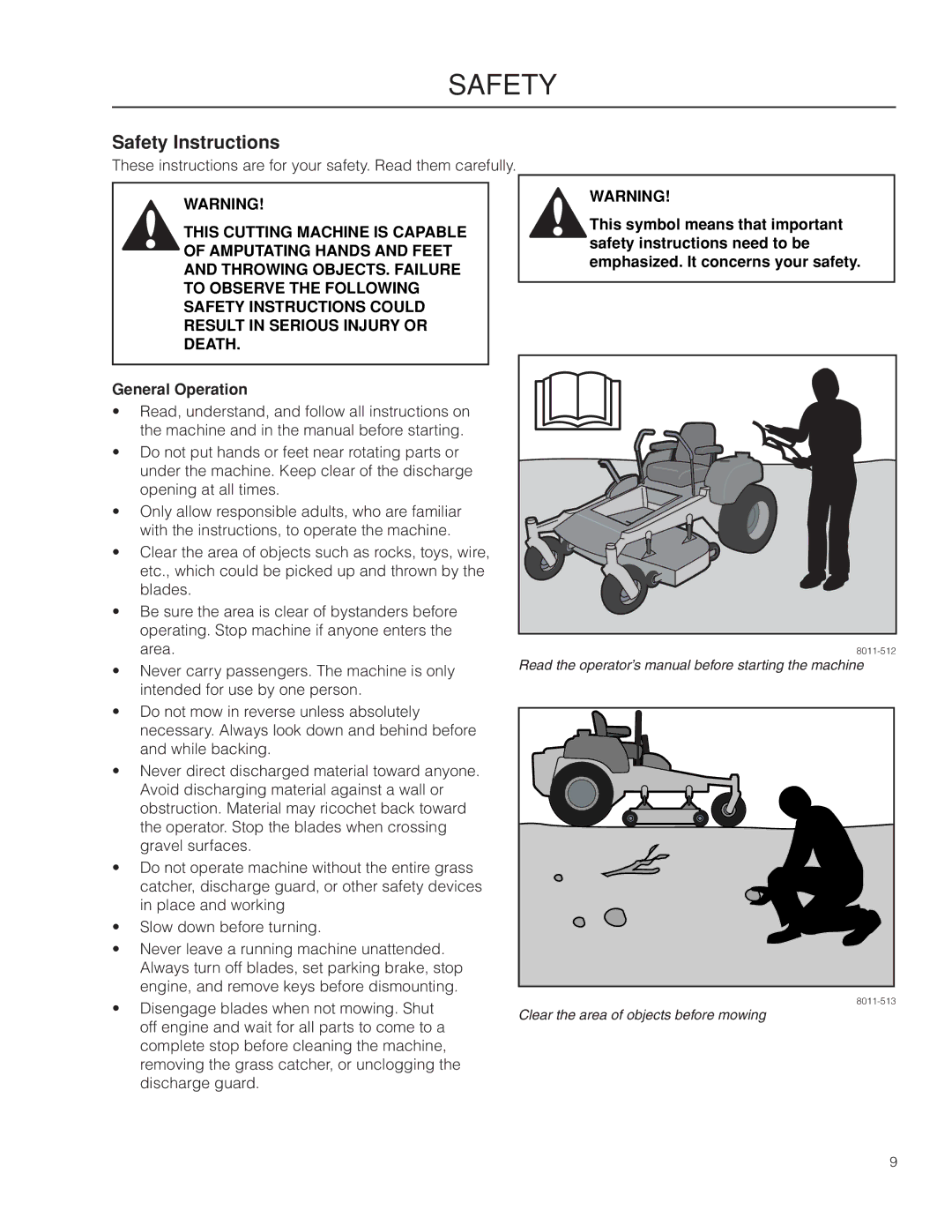 Husqvarna RZ4216 manual Safety Instructions, General Operation 