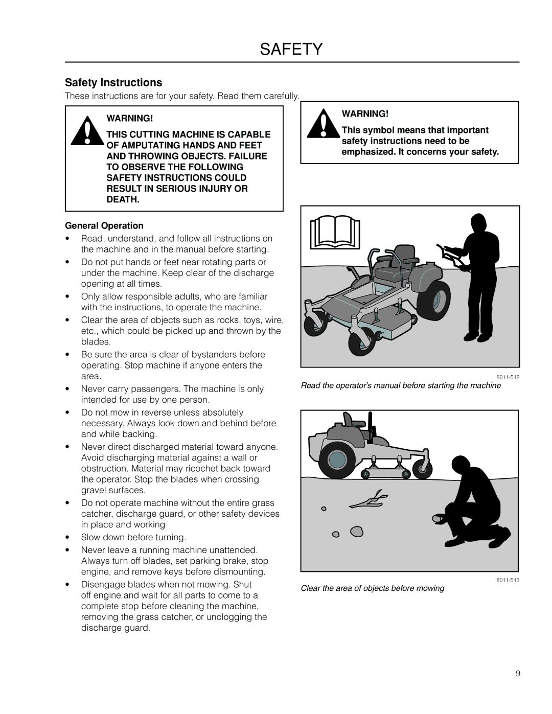 Husqvarna RZ4219BF / 966582201 manual Safety Instructions, General Operation 