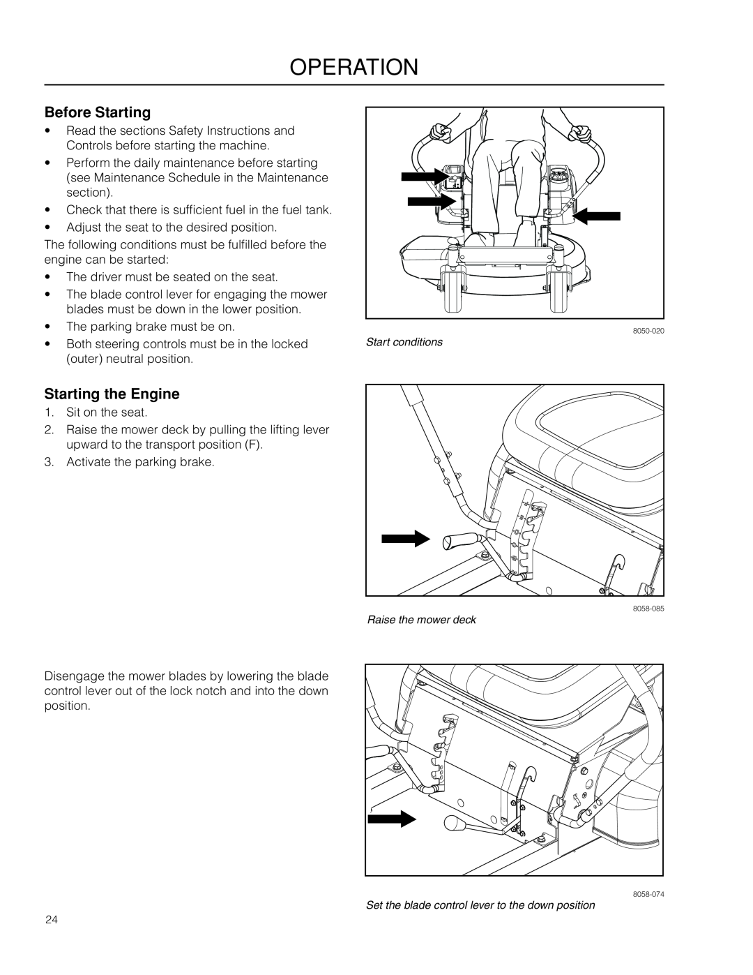 Husqvarna RZ4219BF / 966582201 manual Before Starting, Starting the Engine, operation 
