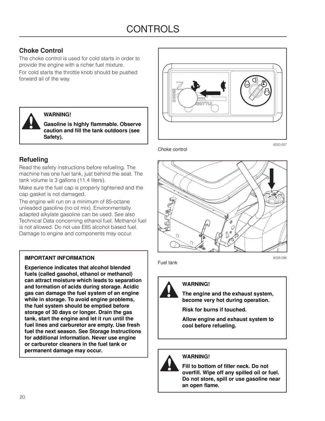 Husqvarna RZ4221 BF / 967176101 warranty Choke Control, Refueling 